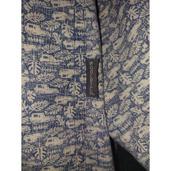 Woolrich Blue Hawaiian Palm Mini jeep  Pattern Button Down Shirt SS Mens Size L - Picture 2 of 4